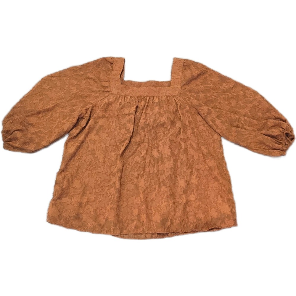LC Lauren Conrad Rust Brown Floral Jacquard Square Neck Puff Sleeve‎ Blouse M